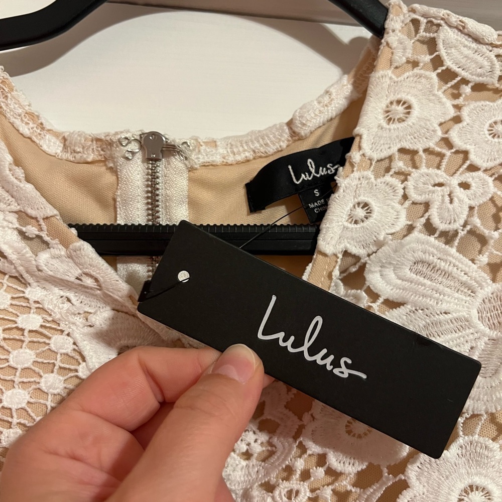 #131 LULUS • MY DEAREST WHITE LACE • SHORT SLEEVE MINI DRESS NWT - Picture 8 of 10